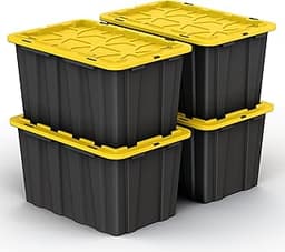 4 PACK Large Black & Yellow Storage Bins | Plastic Tote Organizing Container with Secure Latching Lids, Stackable, Ex...