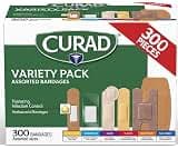 CURAD Assorted Bandages Variety Pack, 300 Count, 6 Styles Including Antibacterial, Waterproof, Sheer, Plastic, Heavy ...