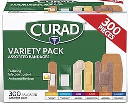 CURAD Assorted Bandages Variety Pack, 300 Count, 6 Styles Including Antibacterial, Waterproof, Sheer, Plastic, Heavy ...