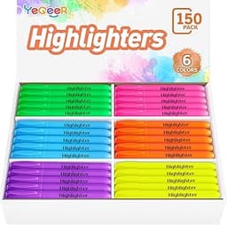 YEGEER Highlighters, Chisel Tip Dry-Quickly Highlighter Markers, 150 Count-6 Assorted Colors Highlighters Bulk Pack f...