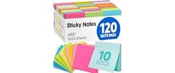 120 Pads Sticky Notes 3x3, Bright Colors Self-Stick Pads Bulk, Super Sticky Notes, School Supplies, Office Products, ...
