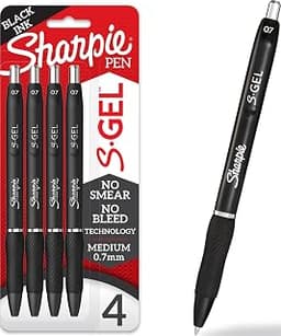 Sharpie S-Gel Retractable Gel Pen, Medium Point, Black Ink, 4/Pack (2096134)