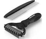 Docrok Pet Grooming Combo: Undercoat Rake, Dematting Deshedding Brush for Long-Haired Dogs and Cats, Black