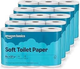 Amazon Basics 2-Ply Soft Toilet Paper, 30 Rolls (5 Packs of 6), 350 Sheets per Roll, Septic Safe, Equivalent to 185 R...