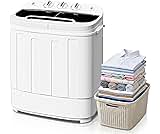 SUPER DEAL Compact Mini Twin Tub Washing Machine 13lbs Capacity Portable Washer Wash and Spin Cycle Combo, Built-in G...
