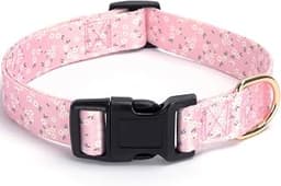 Floral Dog Collar, Cute Puppy Collar with Buckle Adjustable, Flower Pink S | Stylish Print Design, Soft Nylon Pet Col...