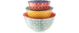 DOWAN Mixing Bowls, Ceramic Mixing Bowls for Kitchen, Colorful Vibrant Nesting Bowls for Cooking, Baking, Prepping, S...
