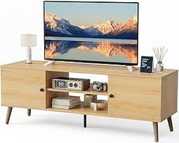 Sweetcrispy TV Stand for 55 60 inch TV, Modern Mid Century Entertainment Center with Storage, Media Console Table 2 C...