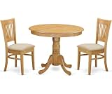 East West Furniture ANVA3-OAK-C 3 Piece Kitchen Table Set for Small Spaces Contains a Round Dining Room Table with Pe...