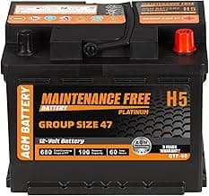 Autocessking H5 Group Size 47 Start and Stop AGM Automotive Battery, 12V 60Ah, 680 CCA, 100 RC Rechargeable Car Battery