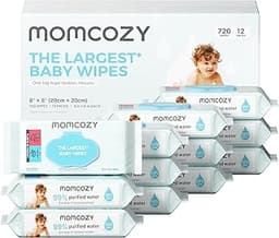 Momcozy Baby Wipes Plus Wipes –Size, Thickness, Moisture, Softness & Scenario Plus, 99% Water-Based Wet Wipes, Unscen...