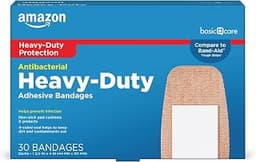 Amazon Basic Care Heavy Fabric Adhesive Bandages, Strong Adhesion, Large Tough & Flexible Non-Stick Pad Cushion, 1.75...