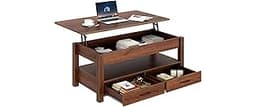 Rolanstar Coffee Table, Lift Top Coffee Table with Drawers and Hidden Compartment, Retro Central Table with Wooden Li...