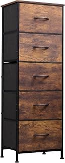 WLIVE Tall Dresser for Bedroom, 5 Drawer Dresser, Rustic Brown | 5 vertical fabric drawers, Tall vertical design, Bed...