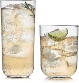 Libbey Polaris Axis Tumbler & Rocks Drinking Glasses Set of 16, Glass Cups