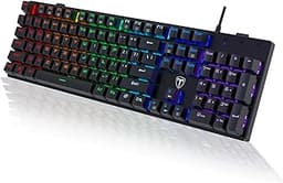 RisoPhy Mechanical Gaming Keyboard, RGB 104 Keys Ultra-Slim LED Backlit USB Wired Keyboard with Blue Switch, Durable ...