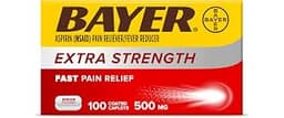 Bayer Aspirin Extra Strength, Aspirin 500mg, Pain Relief Pills, Fever Reducer and Headache Relief for Adults, 100 ct