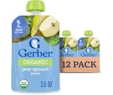 Gerber Stage 2 Organic Pear Spinach Pouches, 3.5 Oz, 12 Pack | Stage 2 organic fruit and veggie puree pouch; pear spi...