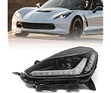 FIONE HID/Xenon Headlight for Chevy Corvette 2014-2019 C7 W/Bulbs Ballast | LH Black Housing Headlamp Assembly GM2502...