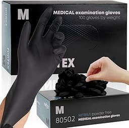 FINITEX - Black Nitrile Disposable Gloves, 5mil, Powder-free, Medical Exam Latex-Free 100 PCS For Examination Home Cl...