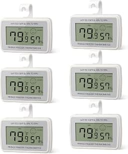 Digital Refrigerator Fridge Thermometer 6 Pack, Waterproof Freezer Thermometer with Max/Min Record, Large LCD Display...