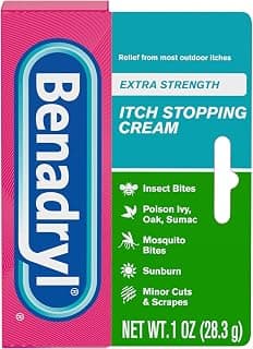 Benadryl Extra Strength Itch Stopping Cream, Diphenhydramine HCl, 1 oz | Zinc Acetate Skin Protectant, Topical Analge...