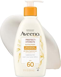 Aveeno Protect + Hydrate Sunscreen Lotion for Body & Face with Prebiotic Oat, SPF 60 Broad Spectrum Sunscreen, Parabe...
