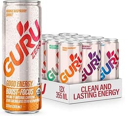 GURU ZERO SUGAR Organic Energy Drinks Variety Pack, Clean Energy Drink with Plant Based Natural Caffeine from Green T...