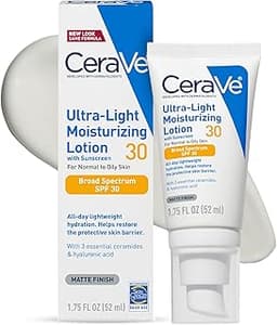 CeraVe Ultra-Light Moisturizing Lotion SPF 30, Sunscreen for Face, 1.7oz | Skin Care, Face Moisturizer, Hyaluronic Ac...