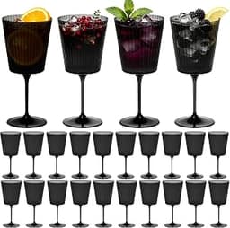 24PCS Detachable Plastic Wine Glasses, 13.5 Ounces Ribbed Wine Glasses with Removable Stems, Vintage Colored Water Go...