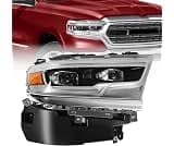 FIONE LED Headlight for Dodge Ram 1500 2019-2024 Laramie Longhorn/Limited | Right Head Light Black Cover With Condens...