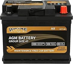 Weize Platinum AGM Battery BCI Group 47-12v 60ah H5 Size 47 Automotive Battery, 100RC, 680CCA, 36 Months Warranty, Di...