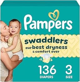 Pampers Swaddlers Diapers, Size 3 (13-26 lbs), 136 Count, Absorbent, Keeps Baby Dry and Comfortable, Skin Safe Dispos...