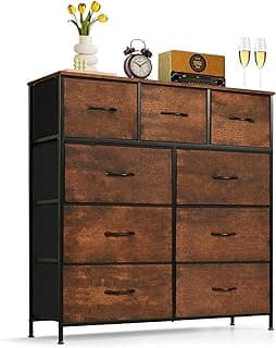 9-Drawer Dresser for Bedroom, Anti-Tip Tall Storage Organizer | Chest of Drawers with Wooden Top and Metal Frame Fabr...