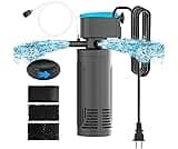 AquaMiracle Submersible Aquarium Filter 3-Stage in-Tank Filter with Dual Water Outlet & Aeration, Water Flow Adjustab...