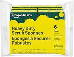 Amazon Basics Heavy Duty Dual-Sided Scrub Sponges, Reusable, 4.4 x 2.7 x 0.8 in, Yellow/Green, 6-Pack