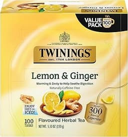 Twinings Lemon & Ginger Herbal Tea Individually Wrapped Bags, 100 Count (Pack of 1), Tangy Lemon, Spicy Ginger, Natur...