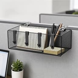Cubicle Hanging Shelf Basket with Adjustable Hooks,Office Organizer (Black)
