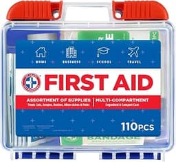 Be Smart Get Prepared 110 Pc First Aid Kit - Home, Car, Office, Travel, FSA