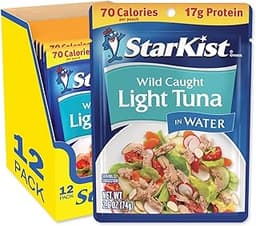 StarKist Chunk Light Tuna in Water, 2.6 oz Pouch (12 Pack) Ready to Eat Wild Caught Tuna, 17g Protein, 70 Calories Pe...