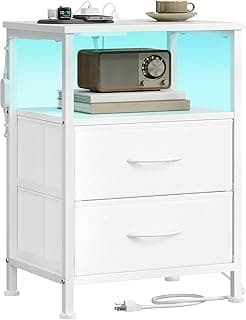SONGMICS BELLAH Collection - Nightstand with Charging Station and App-Controlled Adjustable LED Lights, Bed Side Tabl...