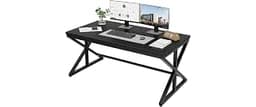 IBF 55 Inch Black Home Office Desks, Modern Computer Desk for Writing Study, Wood Metal Simple Gaming Work Table for ...