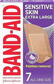 BAND-AID Brand Adhesive Bandages for Sensitive Skin, Extra Large, 7 Count | Hypoallergenic with Painless Removal, Ste...