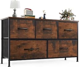 OLIXIS 5 Drawer Dresser for Bedroom, Wide Fabric Storage Tower, Brown | Closet Chest Organizer Furniture, TV Stand fo...