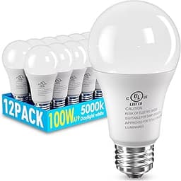 12 Pack LED Light Bulbs 100 Watt Equivalent, A19 15W 5000K Daylight, Super Bright White Light 1500 Lumens, E26 Standa...