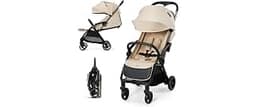 Kinderkraft APINO Lightweight Stroller, Auto Folding, Beige | Compact Travel, Newborn to Toddler, Reclining Seat, 5-P...