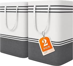 2 Pack Large Laundry Baskets, Laundry Hampers, Freestanding Waterproof Collapsible Clothes Bags with Reinforced Handl...