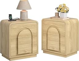 Bestier Night Stand Set 2, 23.6" Farmhouse Nightstand with Charger Station, Mid Century Modern Bedside Table with 2 D...