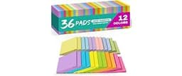 Taja 36 Pads Sticky Notes, 3x3 Inches, 12 Bright Colors, 50 Sheets/Pad | Bulk Self-Stick Note Pads for Office, Study,...