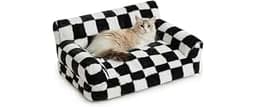 BFPETHOME Cat Couch & Dog Couch Bed, Pet Sofa for Small Pet, Cute Cat Sofa, Checkered Dog Bed with Washable Cover (Bl...